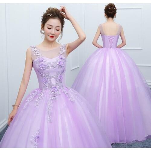 Light Purple Quinceanera Dresses V-nek Appliques Vestidos Sweet 16 years Party Prom Vintage Floor-Length Ball Gown Summer