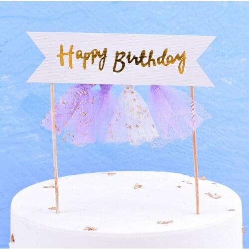 1 set Gold Happy Birthday Cake Topper Shiny Tassel Cake Flags Wedding Party Cupcake Decoration Baby Shower Supplies