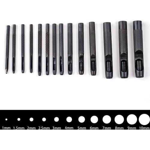 12Pcs/set Punching 1mm-10mm Size Round Carbon Steel Leather Craft Hole Punch Puncher Watch Belt Band Plastic Rubber Tools