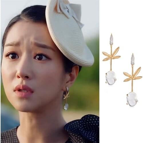 2020 Korean TV Star Leaf Dangle Earrings Mujer Moda For Women Girls Transparent Elegant Crystal Oorbellen Party Jewelry Gifts