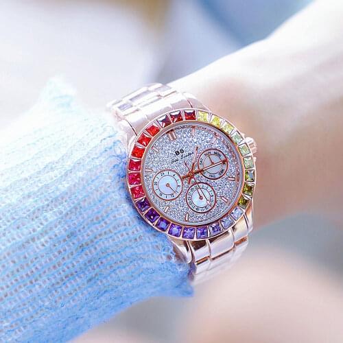 2021 New Elegant Color Full Diamond Ladies Watch Luxury Brand Waterproof Quartz Clock Business Wrist Watch Bracelet Montre Femme
