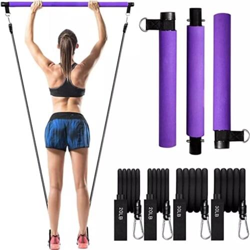 3 Sections N Adjustable Fitness Yoga Bar Pilates Stick Kit Pilates Bar Set with Resistance Ropes Home Gym