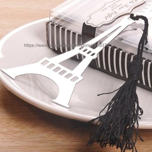 500pcs With Love Eiffel Tower Bookmark Silver Stainless Steel Bookmarks Tassels With Retail box Wedding Party Filler Gift Favour