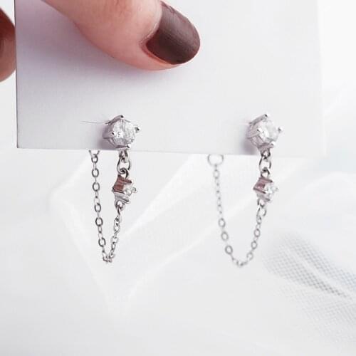 925 Sterling Silver Tassel Zircon Piercing Stud Earrings For Women Girls Elegant Party Jewelry Pendientes eh1039