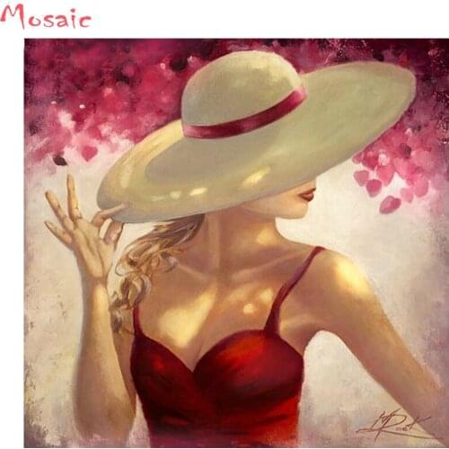Diamond embroidery hat woman diamond painting cross stitch kit needlework full square painting rhinestone mosaic home decor
