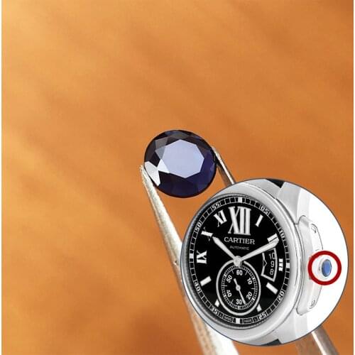 Watch crown blue sapphire crystal for Cartier Calibre De Cartier 42mm automatic watch