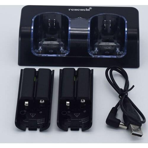 Black Gamepad Rechargeable Battery + Quad 2 Charger Dock Station Kit for Wii Remote Gaming Controller charging