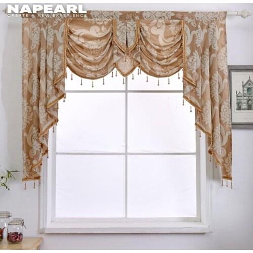 1 Piece Luxury Beaded Valance Rustic Decorative Window Curtain Home Backdrop Waterfall Drapes Living Room Ready Made For