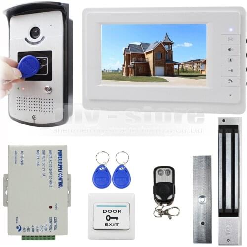 DIYSECUR 7 inch Video Door Phone Entry System 700TVL Camera Monitor Magnetic Lock RFID Keyfob Remote Control Unlock 1V1