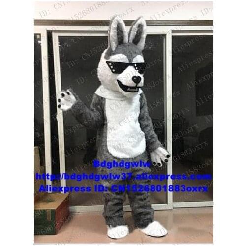 Long Fur Furry Grey Wolf Husky Dog Fursuit Mascot Costume Adult Cartoon Character Farewell Banquet Advertising Campaign zx1327