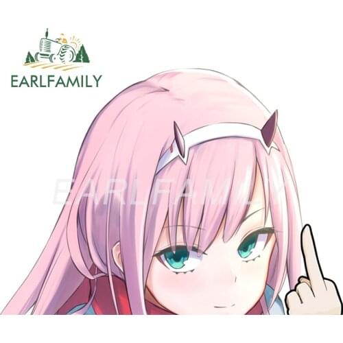 EARLFAMILY 13cm x 9.3cm for Zero Two Peek Car Stickers Funny Decal Anime Car Accessoires Graffiti Camper Waterproof Sunscreen