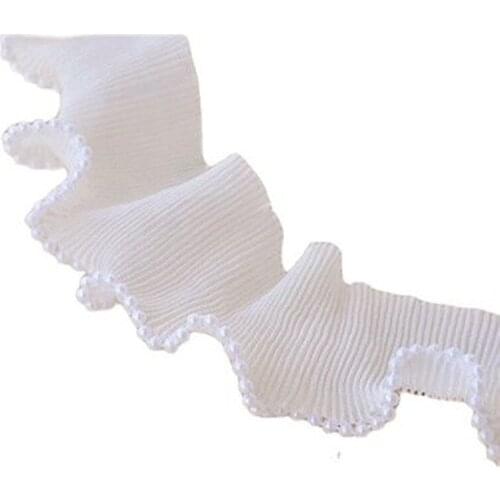 1Yards Elastic White Lace Trim Beads Applique Fabric 6cm Ribbon Sewing Dress Chiffon Beaded Lace Fabric encajes dentelle QT15