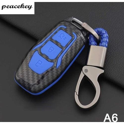Carbon Silicone Car Key Case Cover Keychain for Ford Escort Mondeo Everest Ranger Fusion Auto Key Shell holder