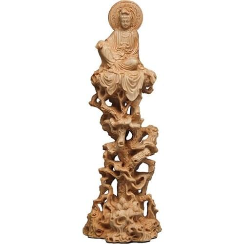 Thuja Cypress Sitting On Tree And Vine Guanyin Buddha Statue Decoration Wooden Crafts Living Room Solid Wood Carving Free Guanyi