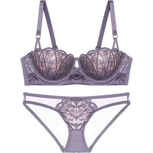 New Sexy Bra Sets Seamless Embroidery Ralette Erotic Women Lingerie Panty Plus Size Transparent Female AB Cup Underwear