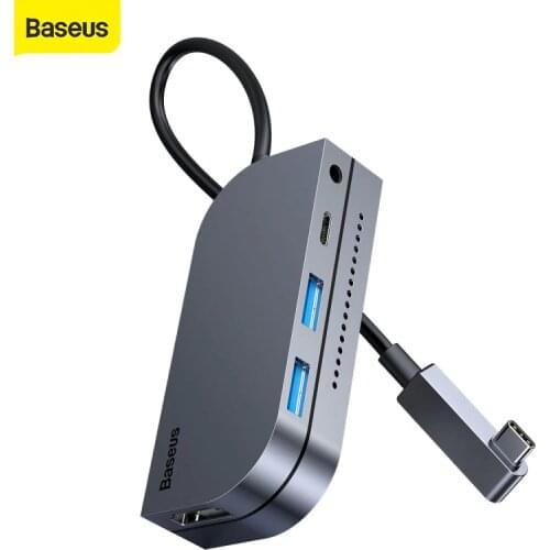 Baseus 6-in-1Multi Type-C HUB Converter 60W USB3.0 PD Quick Charging 2.5mm 6 Ports HDMI USB HUB for Computer for Mobile Phone