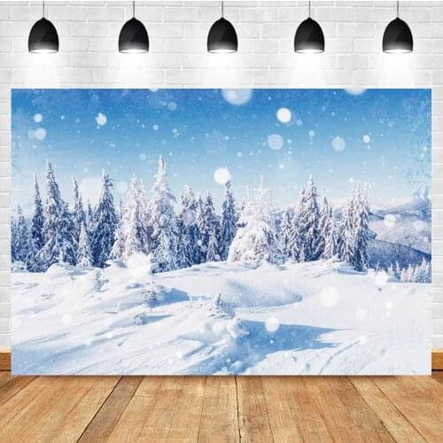 Laeacco Winter Christmas Tree Forest Snowflake Light Bokeh Photo Photography Backdrop Photo Background For Photo Studio