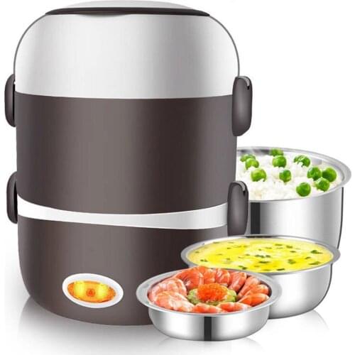 220V Mini Electric Rice Cooker 3 Layers Available Steamer Stainless Steel Inner Portable Meal Thermal Heating Lunch Box