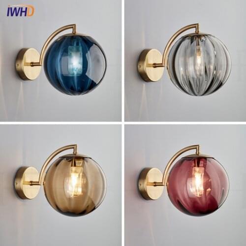 Minimalism Wall Lamp Nordic Wandlamp Amber Purple Blue Gray Glass Ball Bedroom Light Creative Wall Lights Living Room Decoration