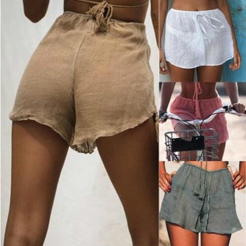 New High Waist Women Beach Hot Shorts Beachwear Cover Up Solid Color Women Swimwear Shorts