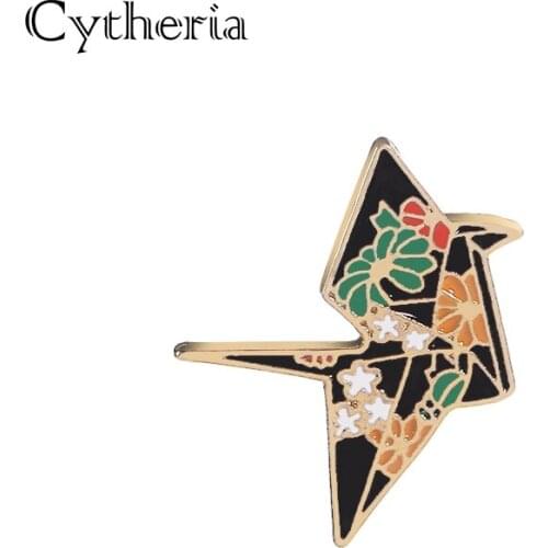 Origami crane pin for women Enamel flower Brooch lapel pins Badge for Jeans best wishes pin collection Button sweater brooches