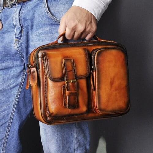 Original Leather Male Fashion Casual Design Satchel Crossbody Shoulder Messenger bag Tote 9" Tablet Mochila Pouch For Men 036-or