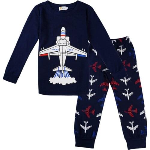BINIDUCKLING Autumn Spring Childrens Pajamas Set For Boy Airplane Printed Pyjamas Sets Kids Boy Long Sleeve Cotton Homewear