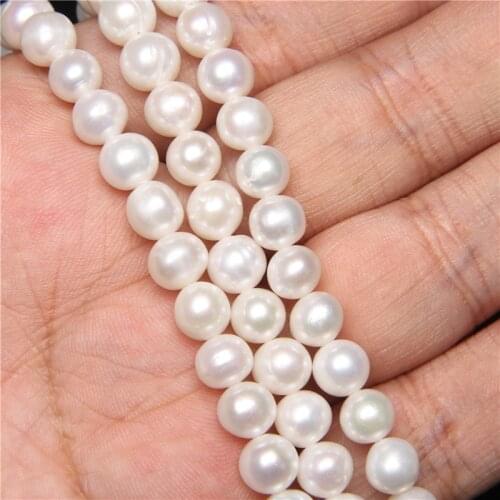 Grade A 7-8mm White Near Round Pearl Beads High Quality Freshwater Natural Pearls For Jewelry Making DIY Necklace 14' Strand