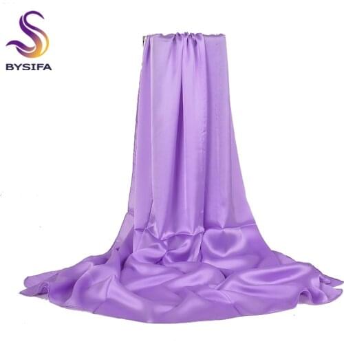 [BYSIFA] Women Violet Silk Scarf Shawl Elegant Solid Long Satin Luxury Scarves Spring Autum Ladies Plain Head Scarf Cape180*90cm