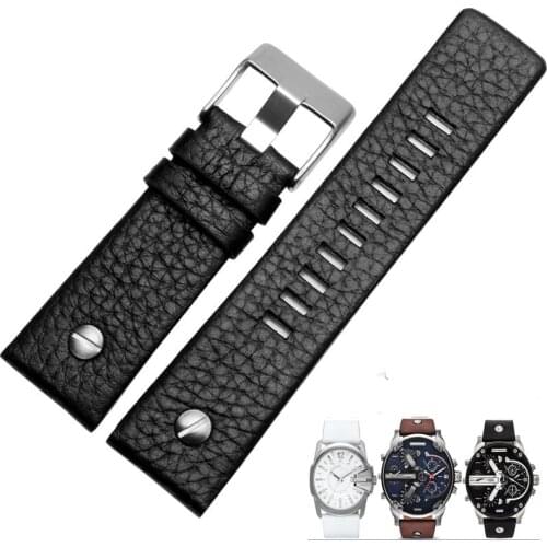 MERJUST 22mm 24mm 26mm 28mm 30mm Black Brown White Leather Strap For Diesel DZ DZ7257 DZ4318 watchband Wristband With rivet