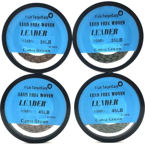 35lb/45lb10m carp fishing lead free woven leaders camo green brown hook link leadcore fishing line hair rig soft braid