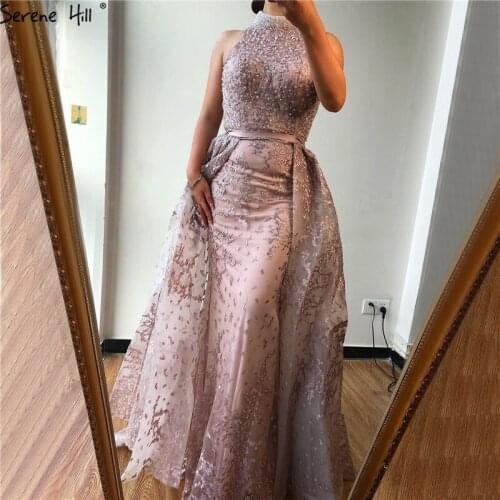 Grey Dubai Design Sleeveless Sexy Evening Dresses 2020 Embroidery Diamonds Mermaid Formal Dress Real Photo LA70014