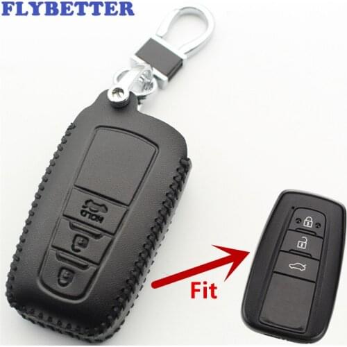FLYBETTER Genuine Leather 3Button Smart Key Case Cover For Toyota Camry/CHR/ 2017Prius/Corolla/RAV4/Prado Car Styling L54