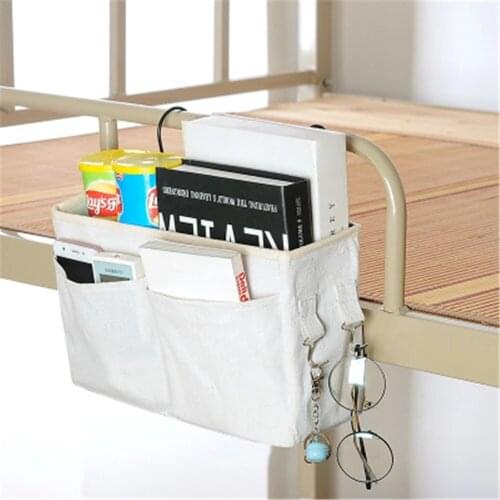 2PCS Dormitory Storage Bag Waterproof Bedside Storage Organizer Multi-Pocket Canvas Storage Pouch with Iron Hanging Rack