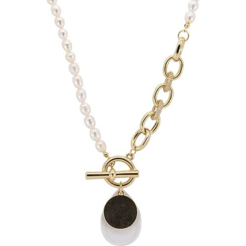 TIMEONLY Korean Fashion Imitation Pearls Beads Pendant Necklaces for Women Ladies Chunky Cuban Chain Necklace Statement Jewelry