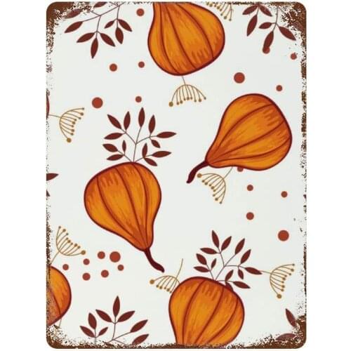 Vintage Retro Metal Tin Sign Wall Decor Art Thanksgiving Day Orange Winter Squash Pattern Home Decor Plaque Poster Man