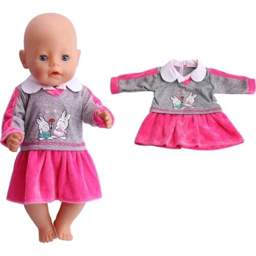 40-43 Cm Boy American Dolls Skirt Magenta Velvet Bunny Dress Newborn Baby Toys Accessories Fit 18 Inch Girls Doll Gift a13
