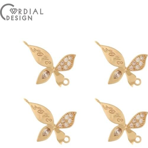 Cordial Design 20Pcs 11*16MM Jewelry Accessories/CZ Charms/Genuine Gold Plating/Bowknot Shape/Hand Made/DIY Earrings Connectors