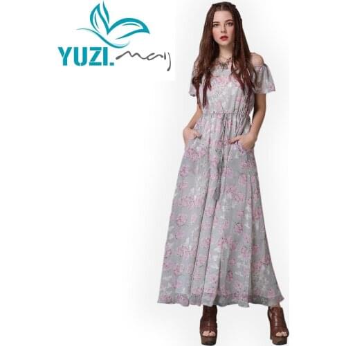 Women Jumpsuit 2018 Yuzi.may Boho New Chiffon Female Off Shoulder Floral Print Loose Wide Leg Full Length Jumpsuits A82080