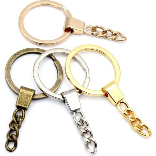 10pcs/lot Key Ring ( Ring Size: 30mm ) Key Chain Rhodium Bronze Gold Plated 50mm Long Round Split Keychain Keyrings Wholesale