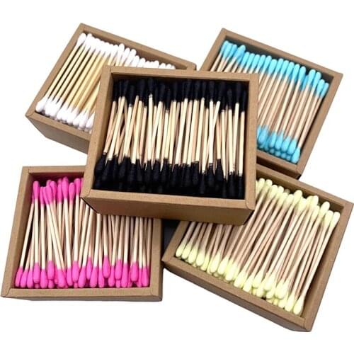 1000PCS Color Mix Double Head Cotton Swab Bamboo Sticks Cotton Swab Disposable Buds Cotton For Beauty Makeup Nose Ears Cleaning