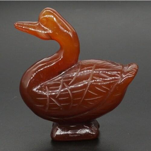 2.4" Natural Gemstone Carnelian Red Agate Hand-Carved Goose Statue Home Decor
