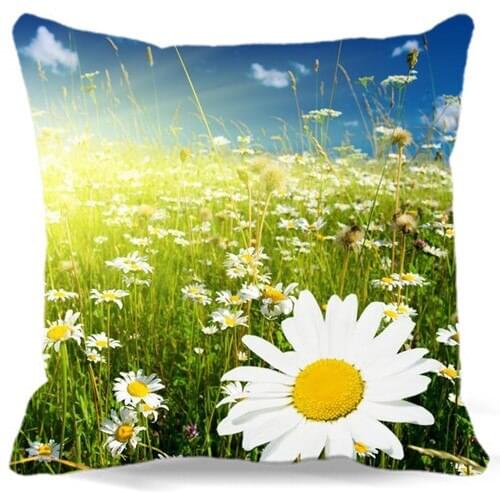 2017 Vintage Cotton polyester Pillow Cover Natural Flowers Decorative yellow white Chrysanthemum Pattern Pillow Cases 16" 18"
