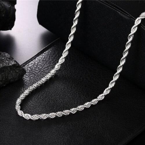 4MM Twist Rope Chains Lobster Clasp Collares Necklaces Women 925 Silver Statement Chain Necklace For Men Gift