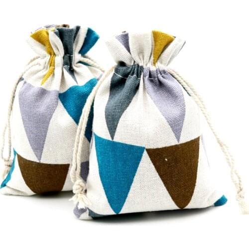 5PCS 10x14cm Cotton Linen Bags Cute Style Gift Drawstring Bags Neckalce Bracelets Bangle Jewelry Chinese Handmade Bag
