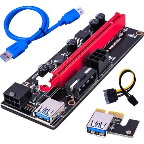 6/10/20pcs pcie Riser 009s Express 1X to 16x Extender PCI E USB Riser 009S Dual 6Pin Adapter Card SATA 15pin for BTC Miner
