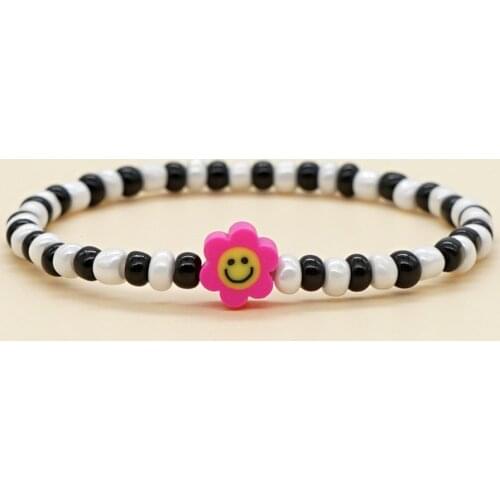 Go2Boho Smile Face Bracelets Seed Beads Bracelet 2021 Fashion Jewelry For Women Smiley Charm White and Black Beaded Braclet