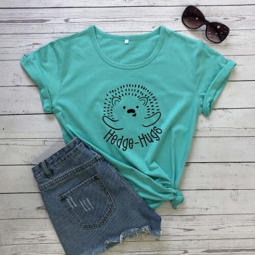 Valentine Hedgehog graphic cute women fashion pure cotton casual hipster vintage street style t shirt girl gift tees heart tops