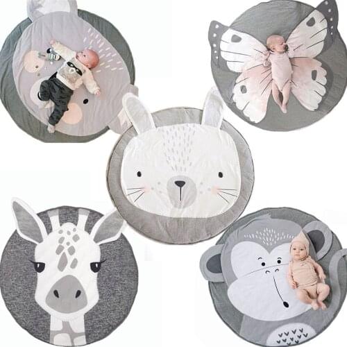 Baby Play Mats Kids Rugs Thick Cotton Toddler Crawling Pads Baby Carpet Round Tiger Koala Playmat Animal Print Blanket for Kids