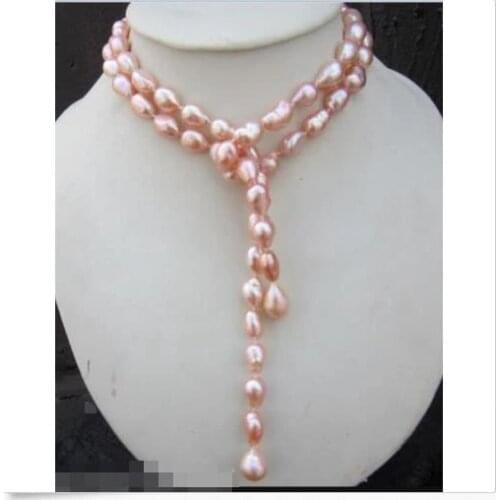 Elegant 11-12mm south sea baroque gold pinkpearl necklace 42inch